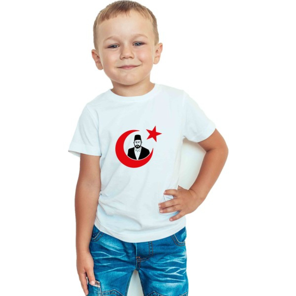 Zeron Tasarım Mehmet Akif Ersoy Baskılı Bisiklet Yaka Çocuk Tişörtü BLL1506 Erkek Çocuk T-shirt Fiyatı