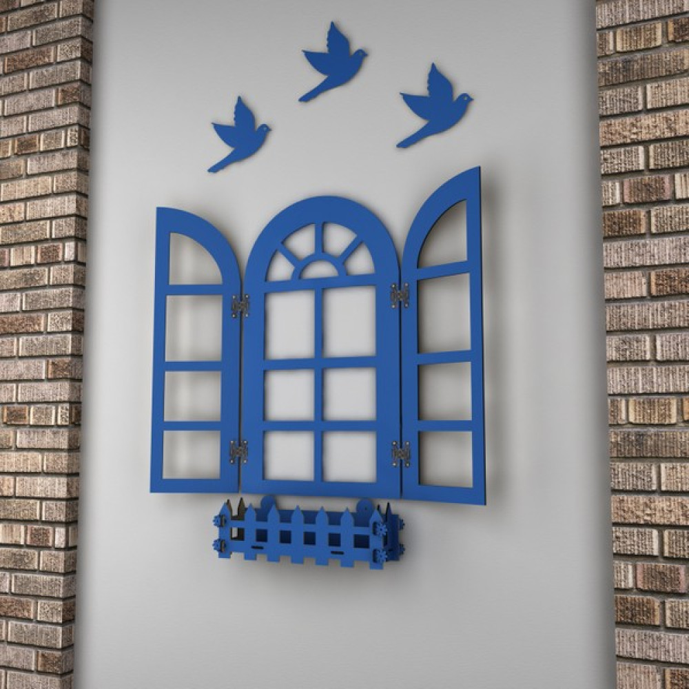 Zerx Mavi Panjur Pencere Ahşap Dekor Ev Hediyesi 60 x 60 cm - Ahşap - Mavi - 60*60cm Ev & Dekorasyon Aksesuarları Fiyatı