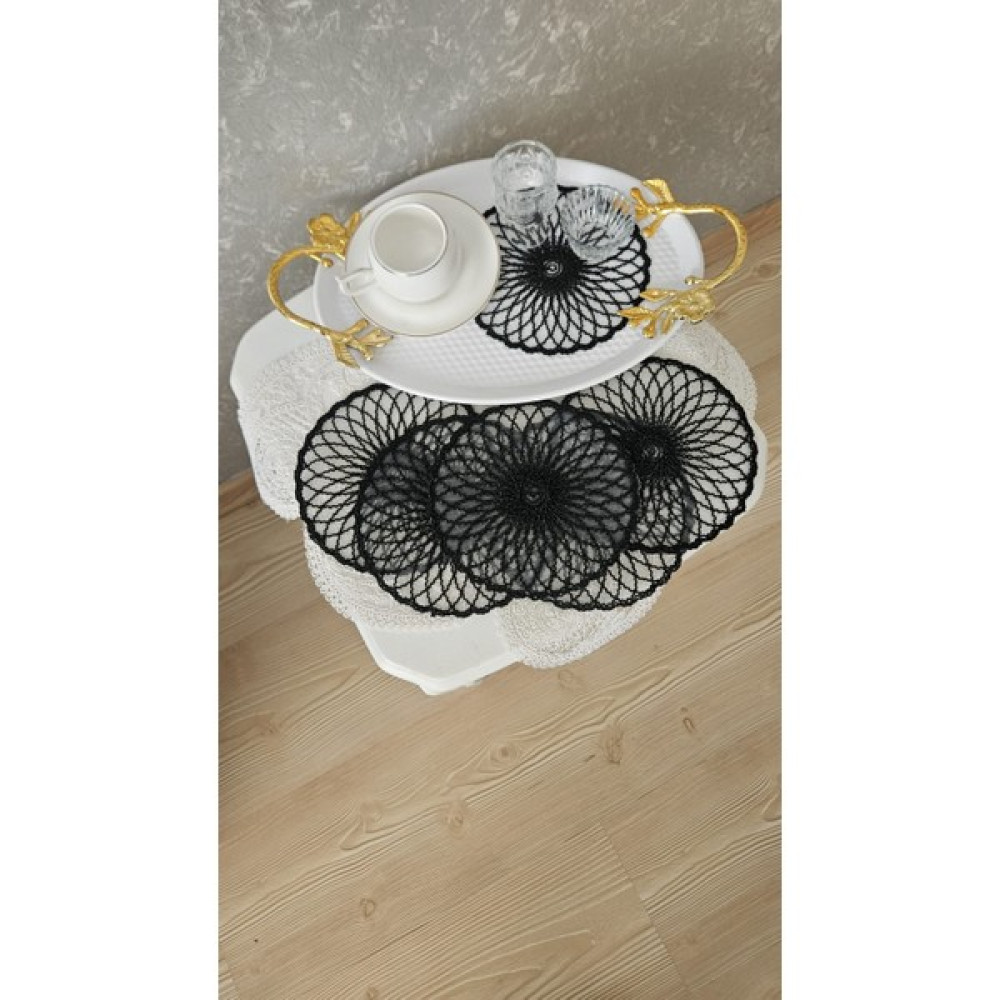 Zesa Home 6 Lı Kahve Yanı Şık Sunum Pçetesi Güpür Tül Peçeteler - Siyah - 15 x 15 cm Masa Örtüsü Fiyatı