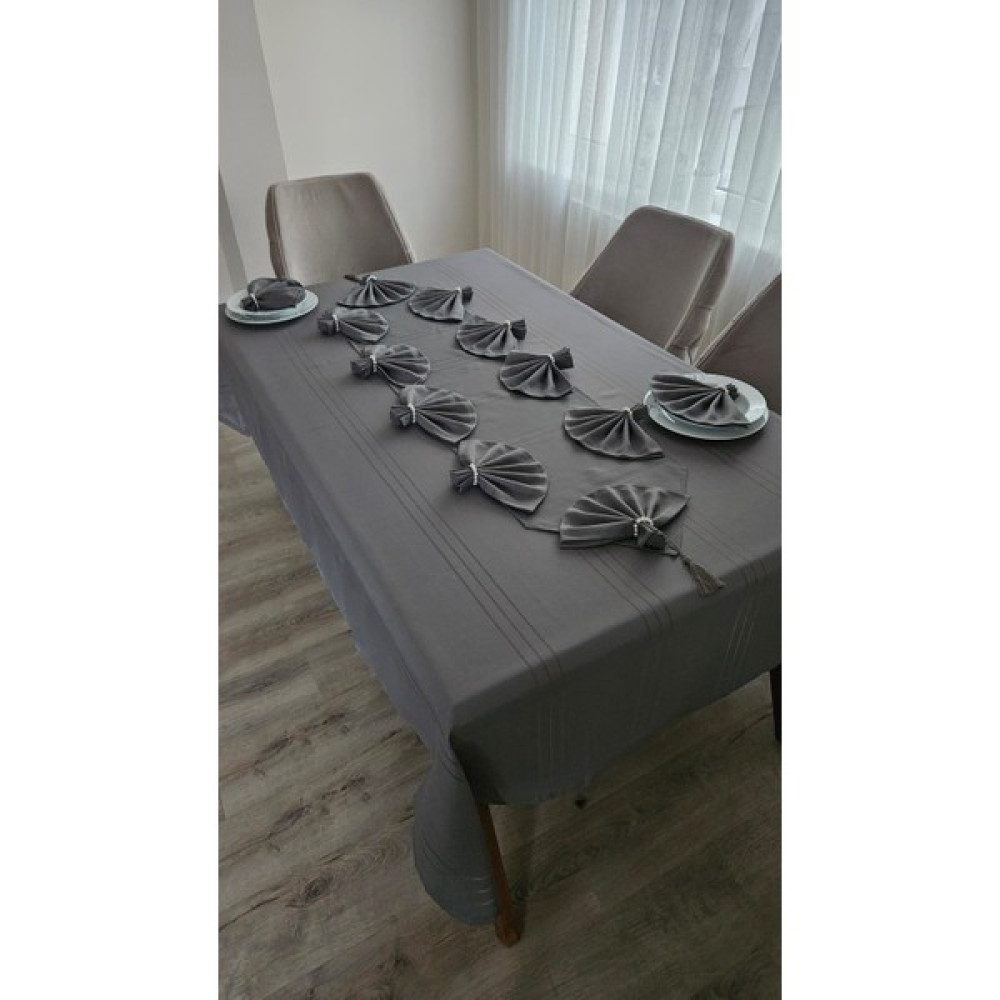 Zesa Home Colber Çizgi Detaylı Masa Örtüsü Füme 8 Kişilik 18 Parça - Masa 160X180...160X350 - 160 x 350 cm Masa Örtüsü Fiyatı