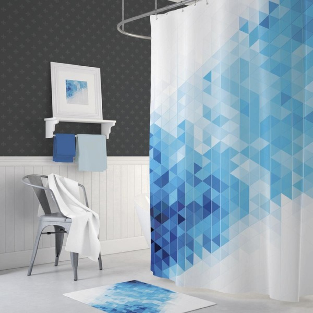 Zethome Tropik Blues Squares Banyo Duş Perdesi Tek Kanat 1 x 180 x 200 cm Duş / Banyo Perdesi Fiyatı