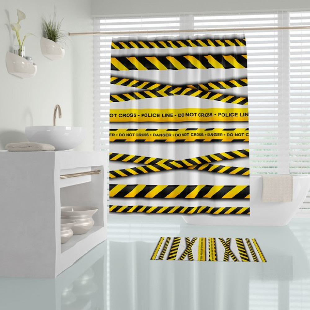 Zethome Tropik Police Line Banyo Duş Perdesi Tek Kanat 1X180X200 - Beyaz - Sarı - Kırmızı - Lacivert - 180x200 Duş / Banyo Perdesi Fiyatı