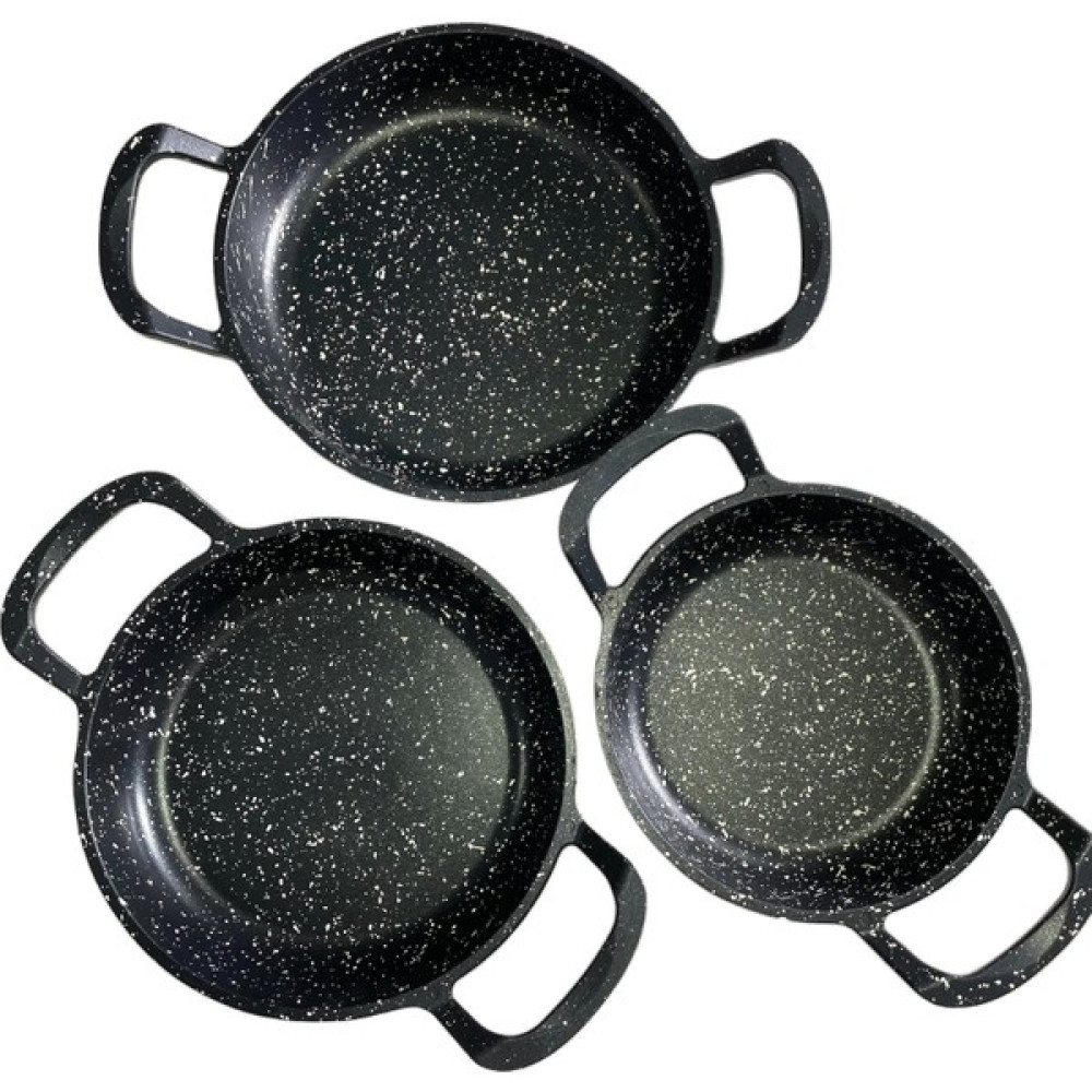 Zetmon 3'lü Set Döküm Siyah Granit Sahan Tava 22CM-20CM-18CM - 18-20-22 cm Tavalar Fiyatı