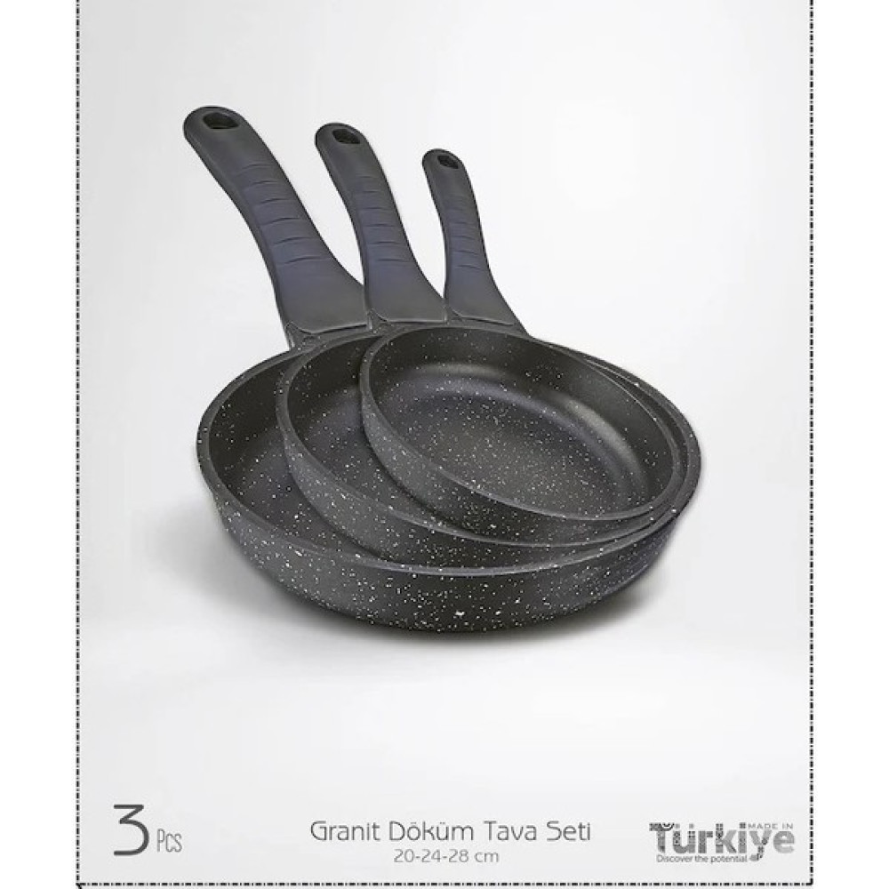 Zetmon Ağır Granit Döküm Yanmaz Yapışmaz Tava Seti 20-24-28CM - 20-24-28 cm - Siyah Tavalar Fiyatı