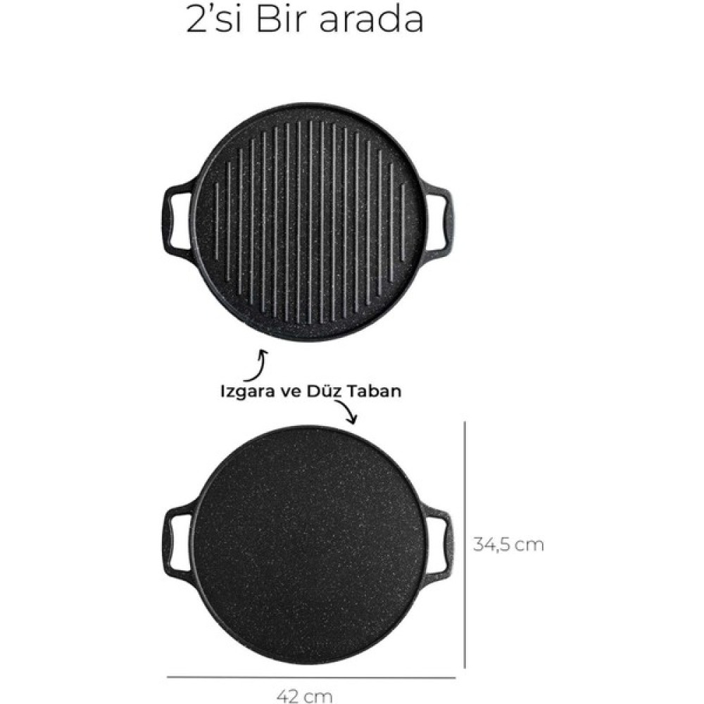 Zetmon Çift Taraflı Döküm Izgara ve Gözleme Pizza Pankek Hamur Tavası 34CM - Siyah Tavalar Fiyatı
