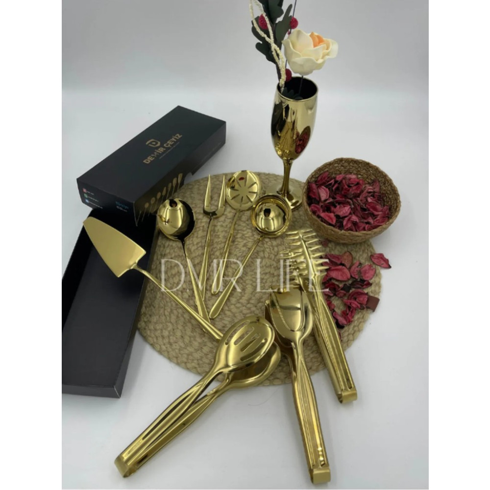 Zetmon Dmr Life 8 Parça Gold Sos Servis Seti ve Maşa Servis Sunum Seti (18/10) Çatal / Kaşık / Bıçak Takımları Fiyatı