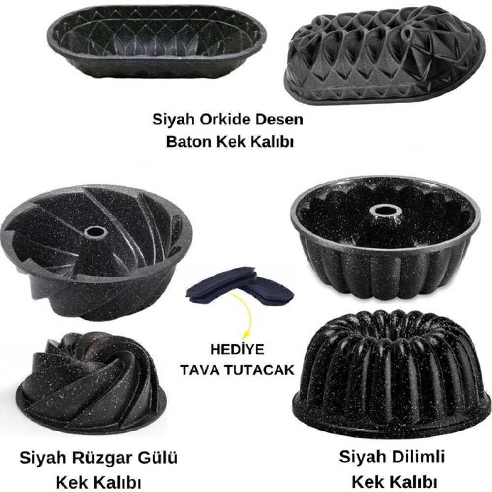 Zetmon Döküm Granit Kek&turta Seti 3'lü Tart Dilim Baton Kek Kalıbı + 1 Adet Hediye Fırın Kalıp Tutacağı - 3' lü Kek Kalıpları Fiyatı