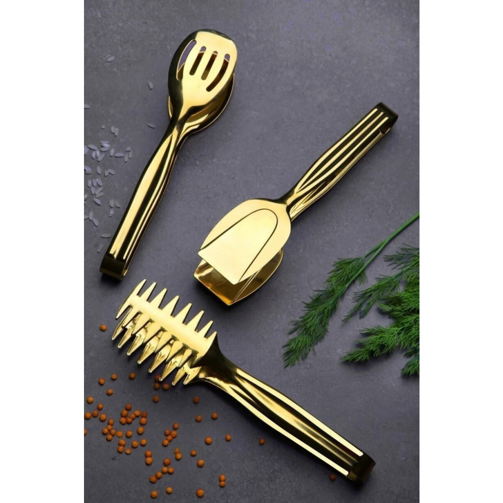 Zetmon Gold Servis Sunum Makarna Pasta Salata Kek Maşa Seti Takımı 3'lü Çatal / Kaşık / Bıçak Takımları Fiyatı