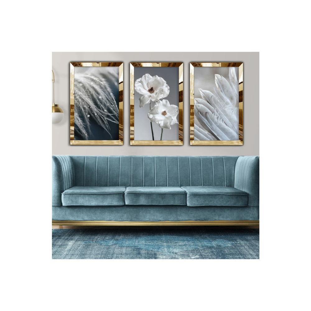 Zevahir Mobilya Dekorasyon 3lü Gold Pleksi Kenar Kolaj Çizim Tablo 40 x 60 Beden Tablo & Poster Fiyatı