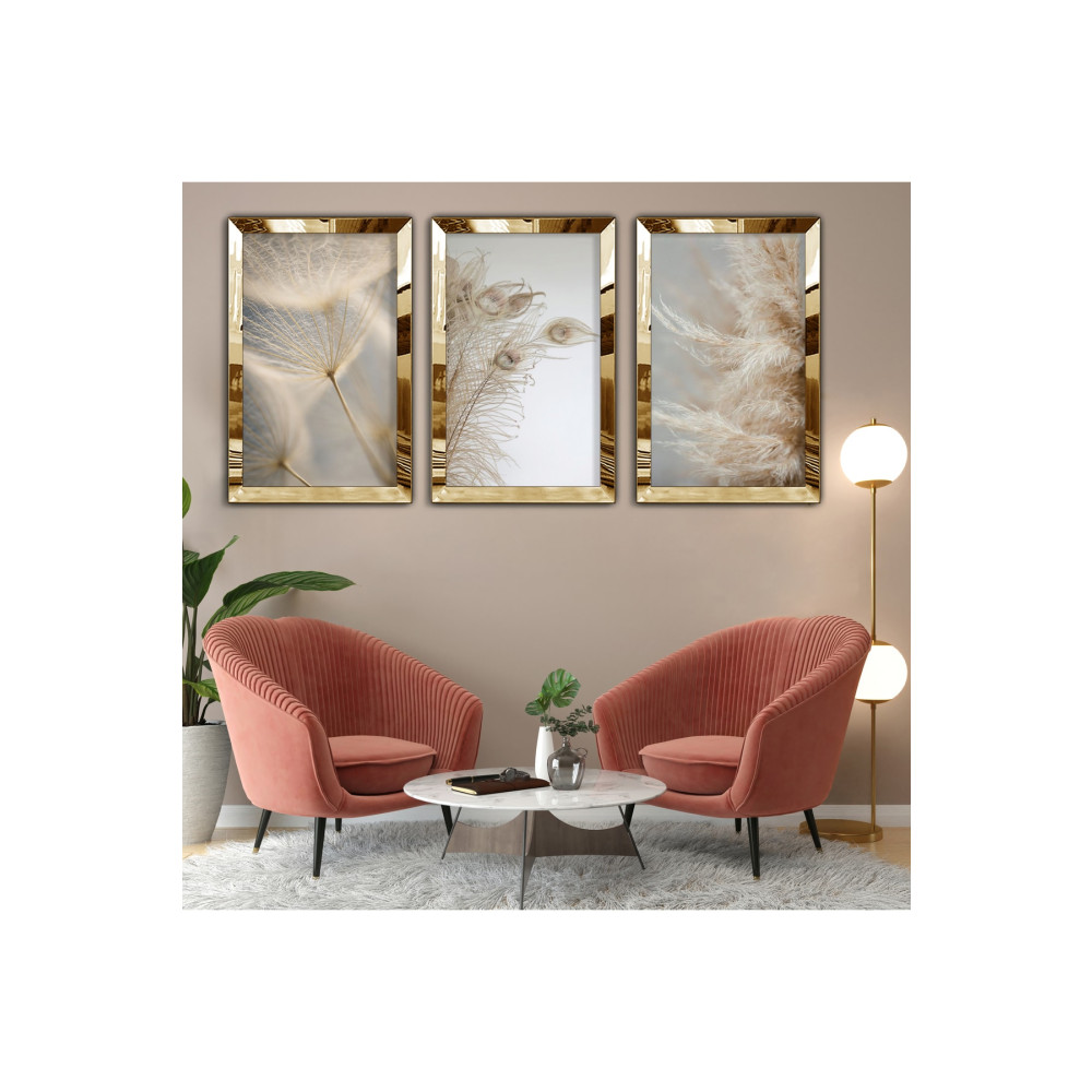 Zevahir Mobilya Dekorasyon 3lü Gold Pleksi Kenar Kolaj Çizim Tablo 50 x 70 Beden Tablo & Poster Fiyatı