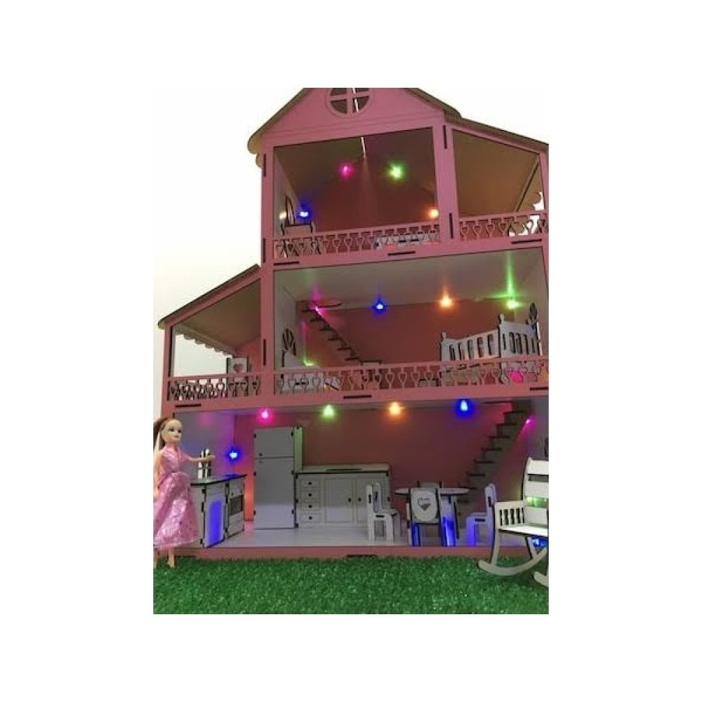 Zeycan Lazer Işıklı ve Bahçeli Ahşap Barbie Oyun Evi Bebek Bebek Oyuncakları Fiyatı
