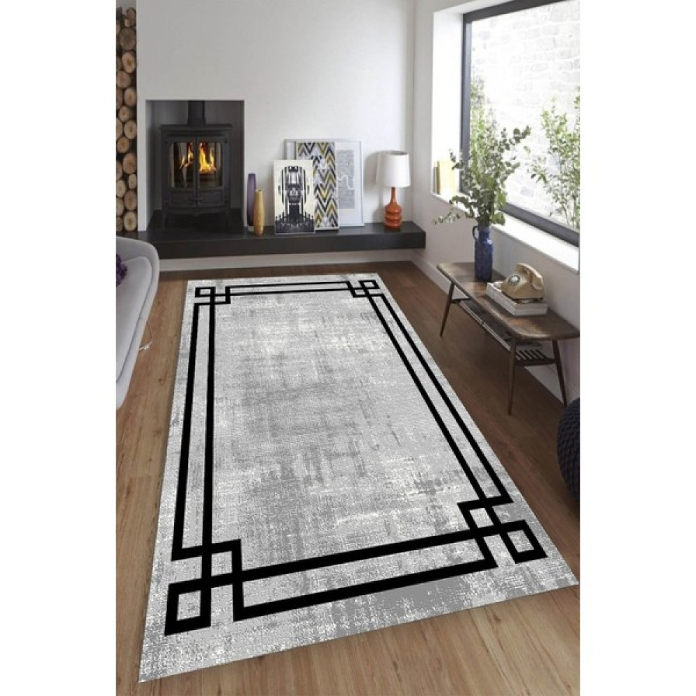 Zeyhan Tekstil Çizgi Çerçeveli Süngerli Lastikli Kaymaz Su Geçirmez Halı Örtüsü - 160 x 230 cm - Gri Salon & Oturma Odası Tekstili Fiyatı