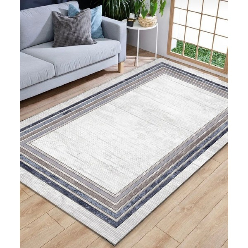 Zeyhan Tekstil Dekoratif Desen Süngerli Çift Lastikli Kaymaz Leke Tutmaz Halı Örtüsü - Krem - Gri - Lacivert - 160 x 230 cm Salon & Oturma Odası Tekstili Fiyatı