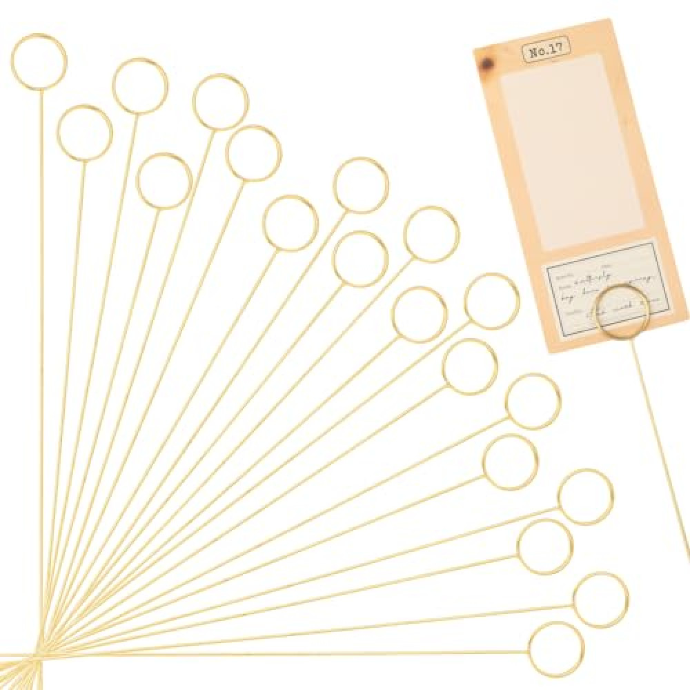 ZEYIYER 20pcs Gold Floral Picks, 11.8 Inch Metal Card Holder for Flower Arrangement, Wire Floral Picks Place Card Stand, Round Flower Favor Picture Holder Clips