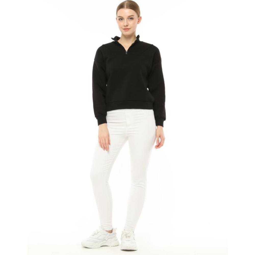Zeymer Basic Balıkçı Yaka Yarım Fermuarlı Üç Iplik Kalın Sweatshirt Bayan Sweatshirt Fiyatı