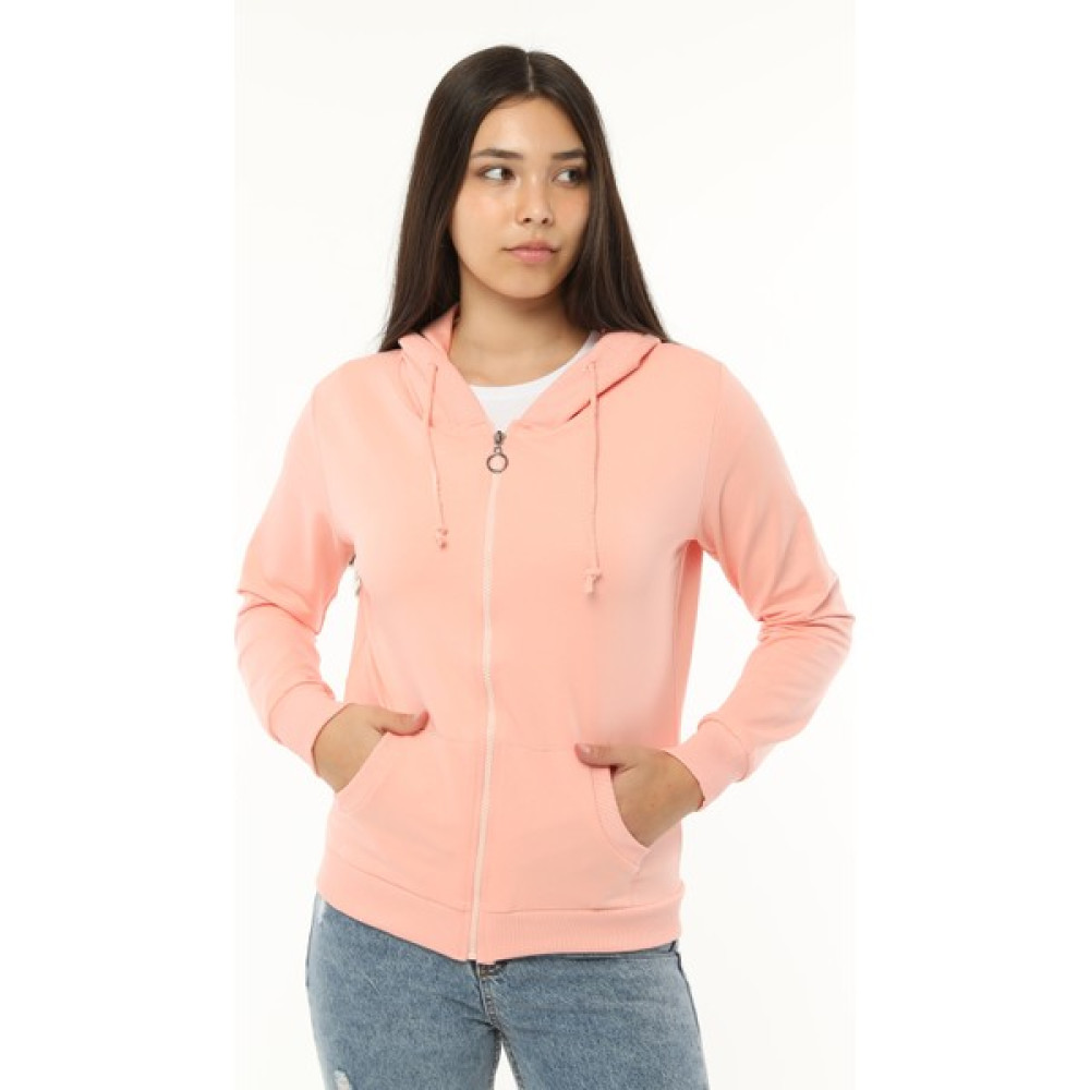 Zeymer Basic İki İplik Önü Fermuarlı Kapüşonlu Pembe Kadın Sweatshirt Bayan Sweatshirt Fiyatı