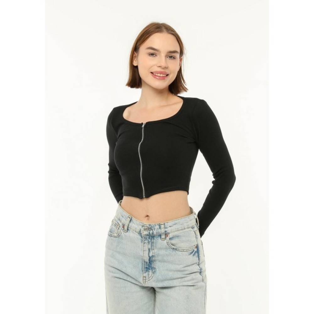 Zeymer Basic Kaşkorse Uzun Kollu Fermuarlı Slim Fit Crop Tişört Bayan T-shirt Fiyatı
