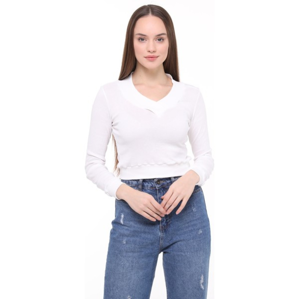 Zeymer Basic Ribana V Yaka Pamuk Örme Uzun Kollu T-Shirt Bayan T-shirt Fiyatı