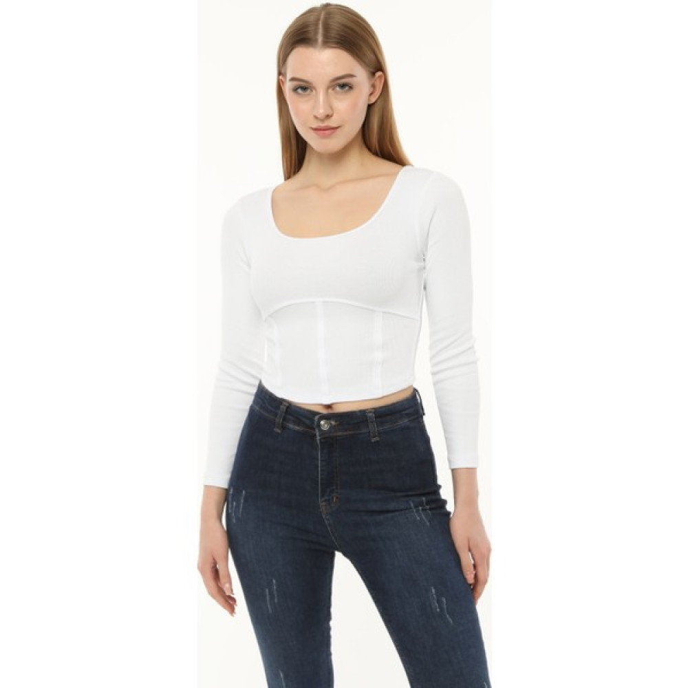 Zeymer Basic Slim Fit Crop Uzun Kollu U Yaka Tişört Bayan T-shirt Fiyatı