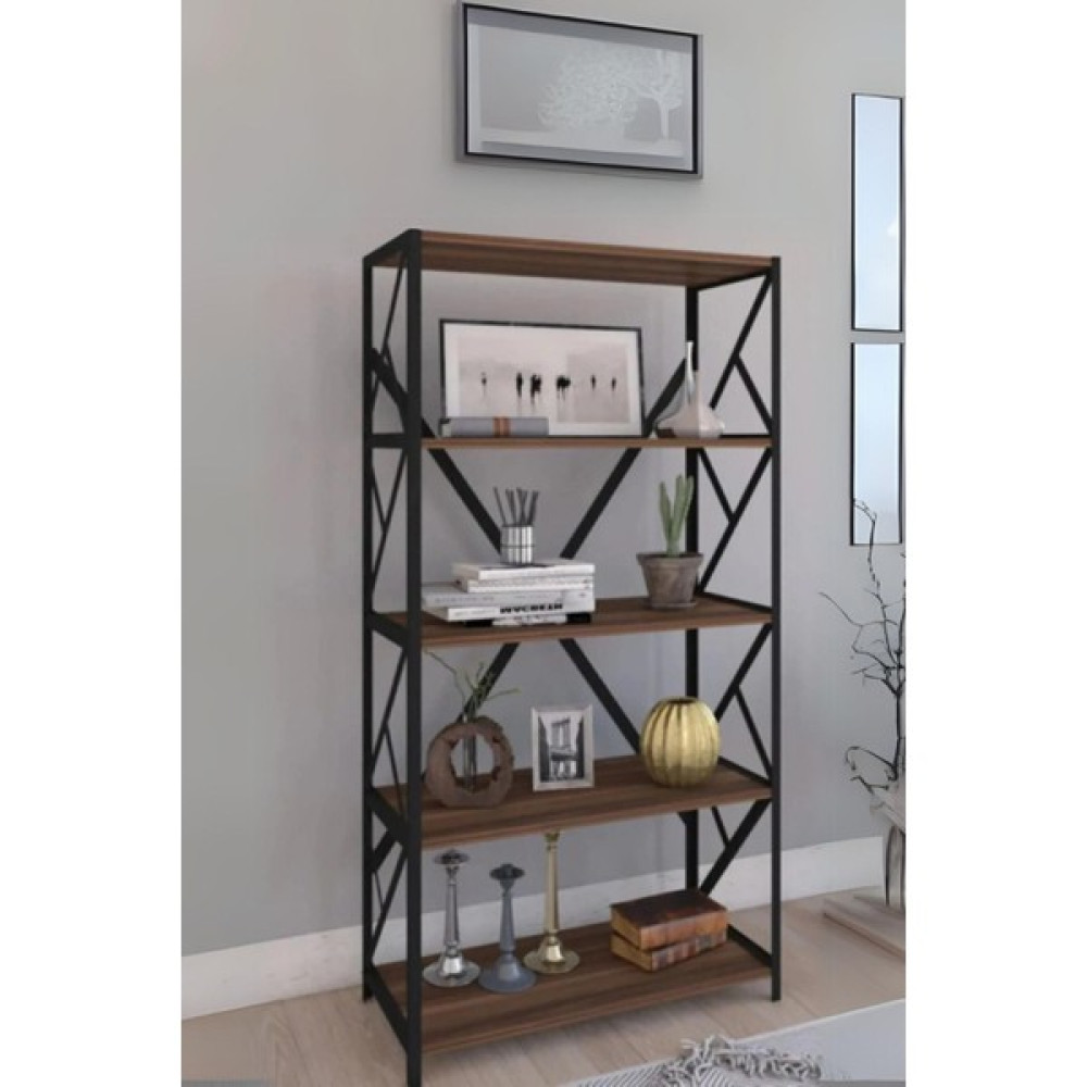 Zeyn Mobilya Kahverengi Mobigoom - 5 Raflı Metal Kitaplık Kitaplık Ceviz 60 cm Suntalam 30 cm 160 cm Klasik 5 Me - 0 Kitaplık Fiyatı