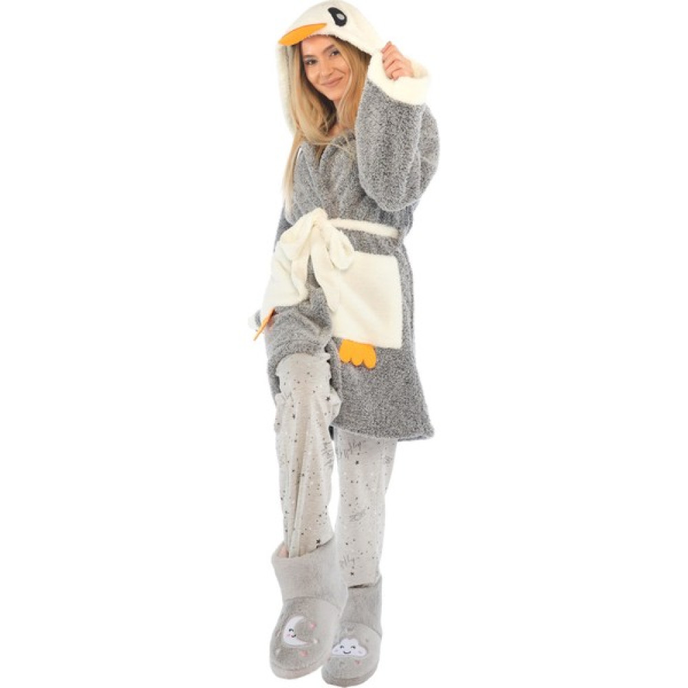 Zeynep Tekstil Penguen Nakışlı Kapşonlu Wellsoft Peluş Bornoz S/M - S - M - Renkli Bornoz Fiyatı