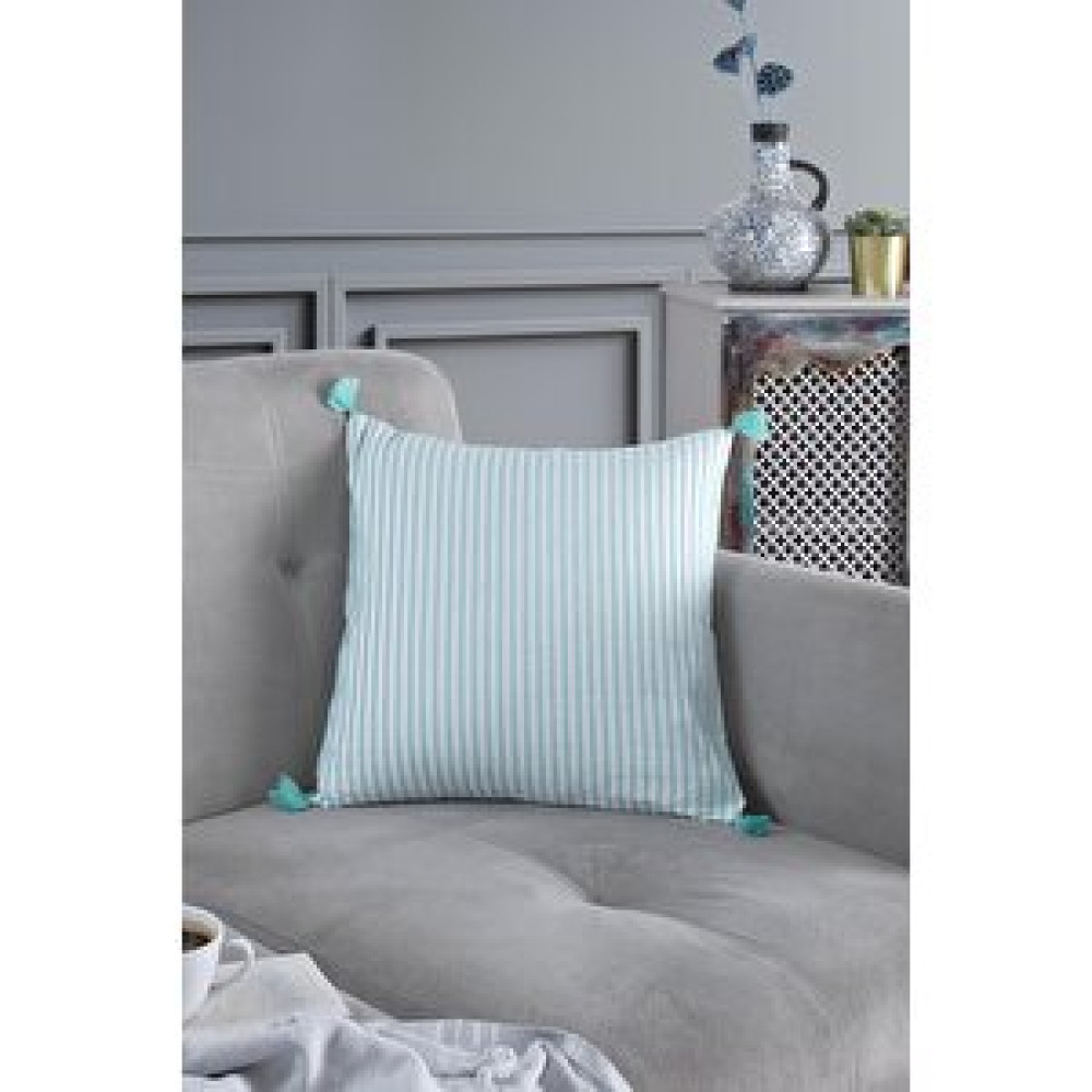 Zeynep Tekstil Pompoms Dekoratif Kırlent Kılıfı Yastık Kılıfı Tekli %100 Pamuklu 44x44 Cm Mint Mint Kırlent / Mobilya Yastığı Fiyatı