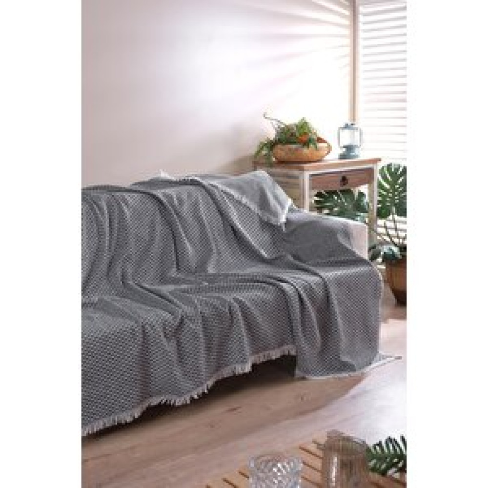 Zeynep Tekstil York | Koltuk Örtüsü 170x210 Cm | Natural Pamuklu Koltuk Şalı | Çekyat Örtüsü Antrasit Antrasit Koltuk & Kanepe Örtüsü Fiyatı
