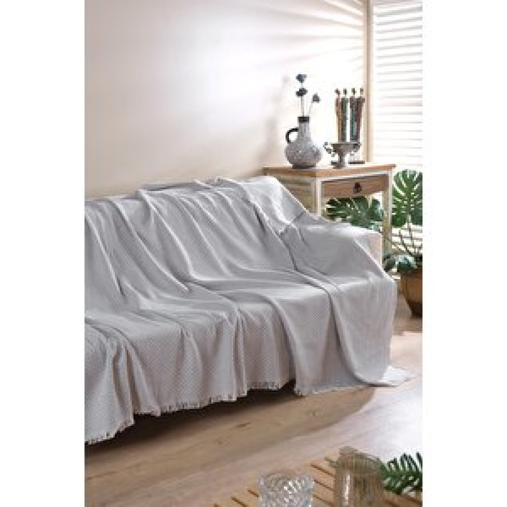 Zeynep Tekstil York | Koltuk Örtüsü 170x210 Cm | Natural Pamuklu Koltuk Şalı | Çekyat Örtüsü Gri Gri Koltuk & Kanepe Örtüsü Fiyatı
