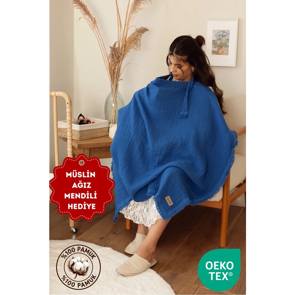 Zeypba %100 Pamuk Indigo 4 Katlı Müslin 4 Katlı Müslin Emzirme Örtüsü & Puset Örtüsü Püsküllü - Açık İndigo - 0 - 3 Yaş Bebek Arabası ve Pusetler Fiyatı