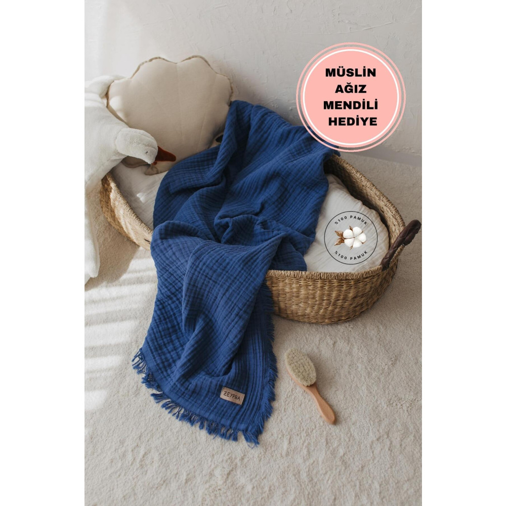 ZEYPBA Indigo Muslin 4 Katlı Müslin Battaniye 110x110cm Pamuksu Yumuşaklık / Yeni Seri /110x110cm Bebek Giyim-Tekstil Fiyatı