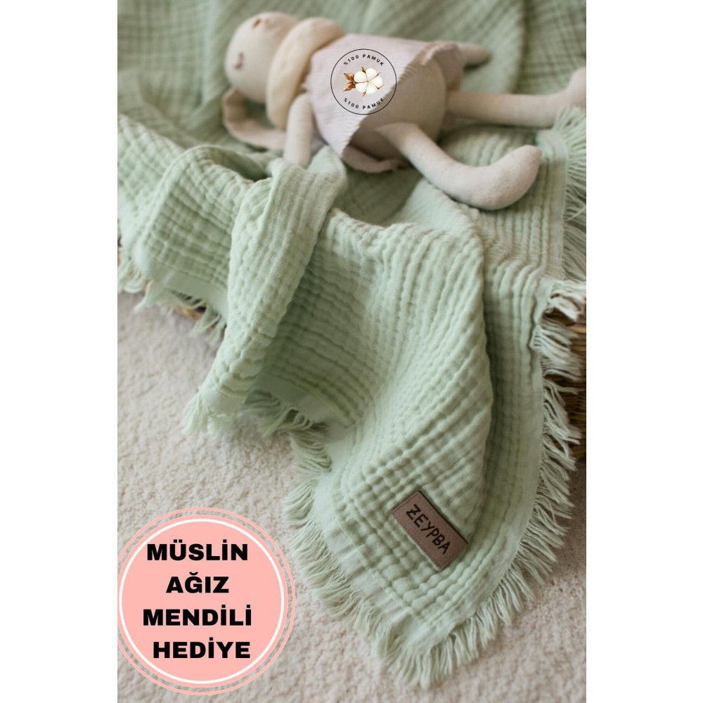 ZEYPBA Su Yeşil Muslin 4 Katlı Müslin Battaniye %100 Pamuk 110x110cm Pamuksu Yumuşaklık / Yeni Seri Bebek Giyim-Tekstil Fiyatı