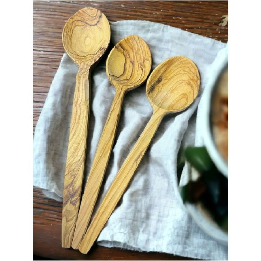 Zeytin Ağacı Doğal El Yapımı Tahta Kaşık Seti 3 Parça Ahşap Yemek Servis Seti Çatal / Kaşık / Bıçak Takımları Fiyatı