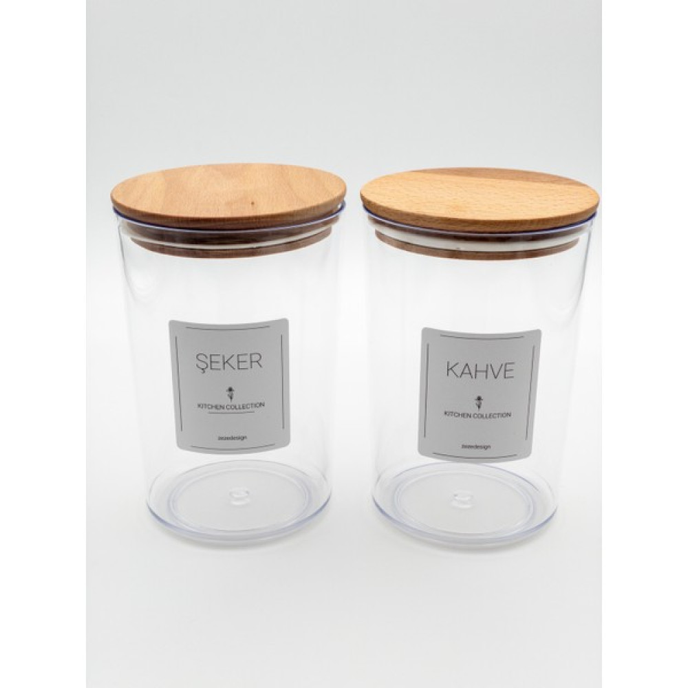 Zeze Desing Ahşap Kapaklı Şeker-Kahve Kavanozu Sert Plastik 1.5litre Saklama Kapları Fiyatı