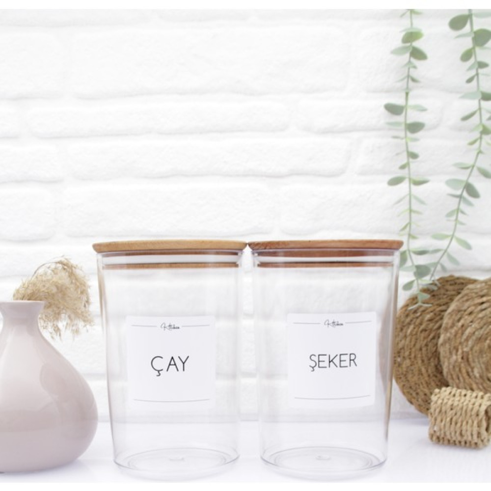Zeze Desing Ahşap Kapaklı Sert Plastik Çay-Şeker Saklama Kavanozu 1500 ml Saklama Kapları Fiyatı