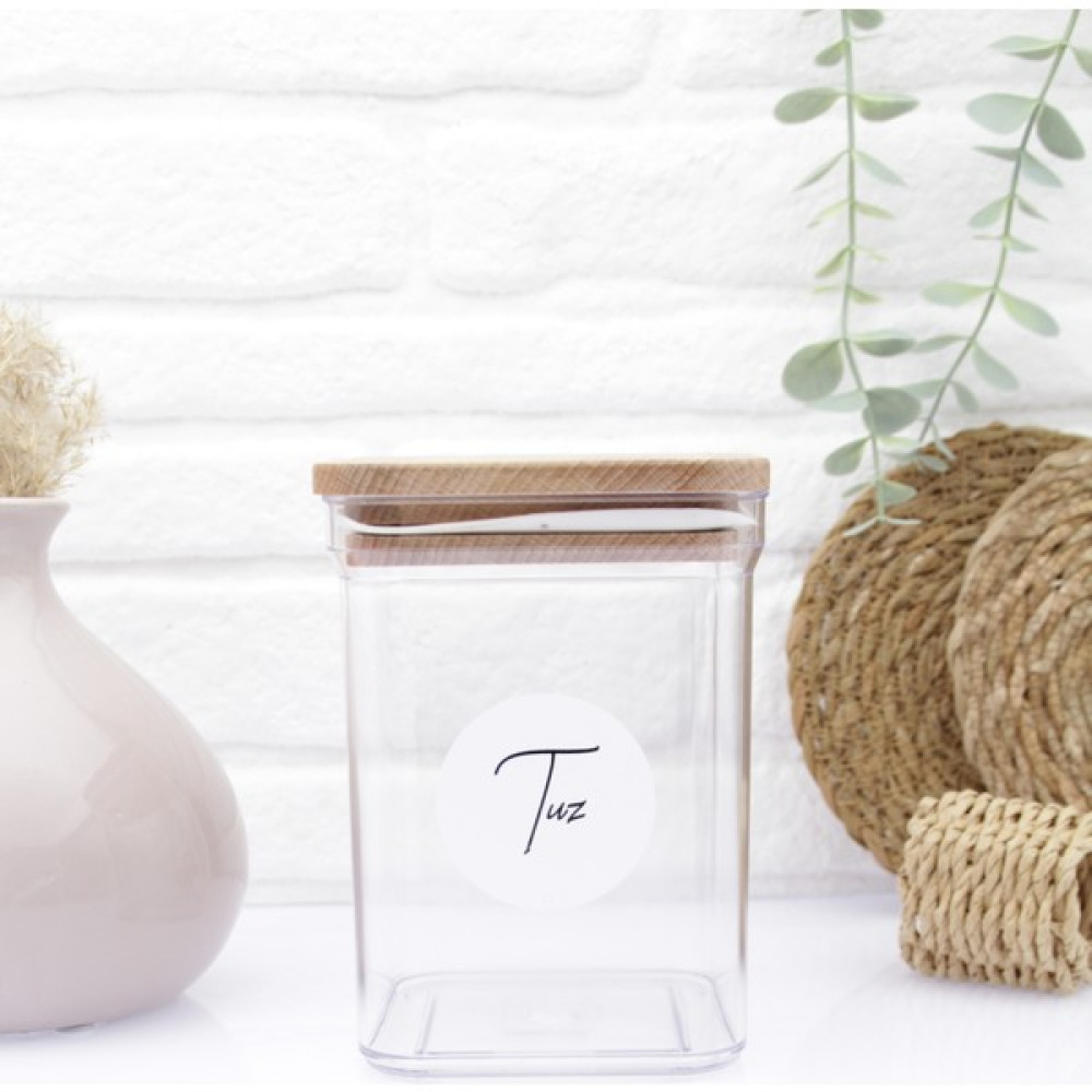 Zeze Desing Ahşap Kapaklı Sert Plastik Tuz Saklama Kavanozu 1000 ml Saklama Kapları Fiyatı