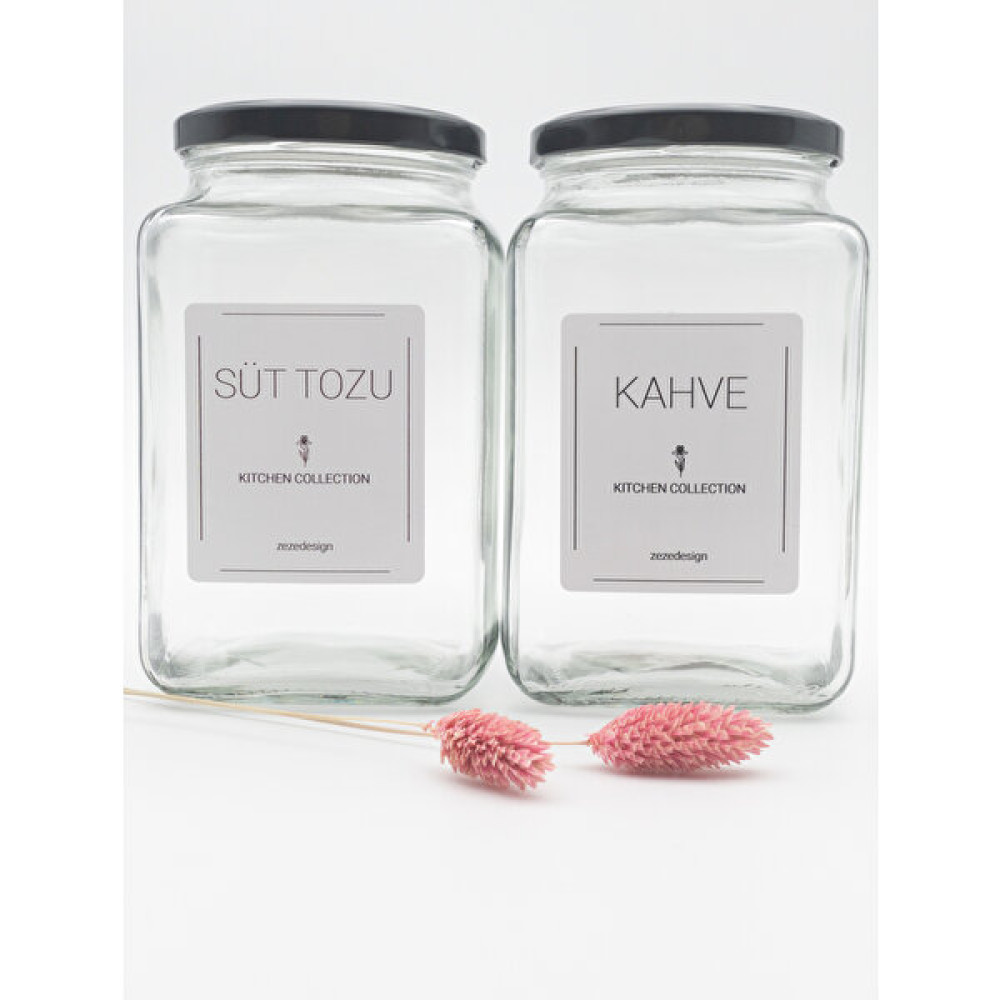 Zeze Desing Süt Tozu - Kahve Kavanozu / Saklama Kabı Kare Cam Siyah Metal Kapak 1000ml Saklama Kapları Fiyatı