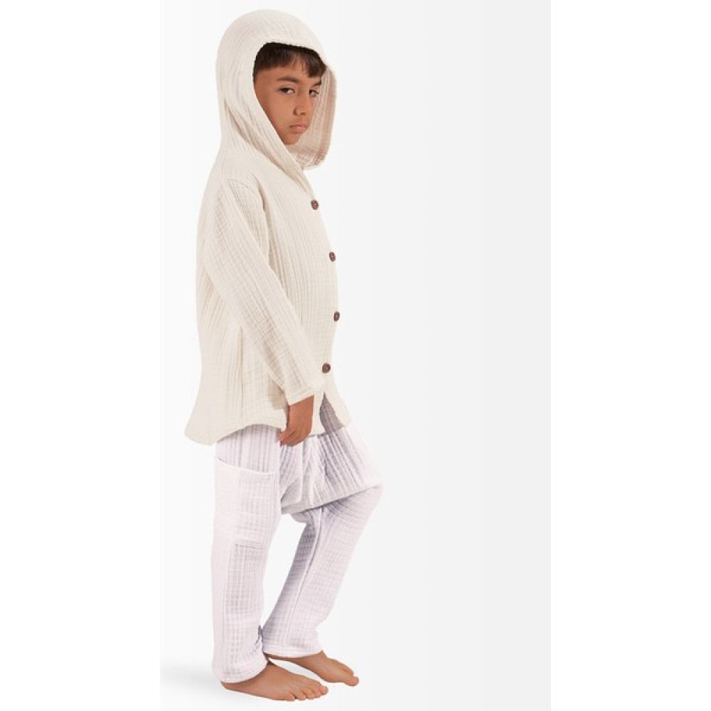 Zeze Otantik Müslin Erkek Çocuk Yazlık Sweatshirt Şalvarlı Pantolon Takım Krem-Beyaz Erkek Çocuk Giyim Takımı Fiyatı