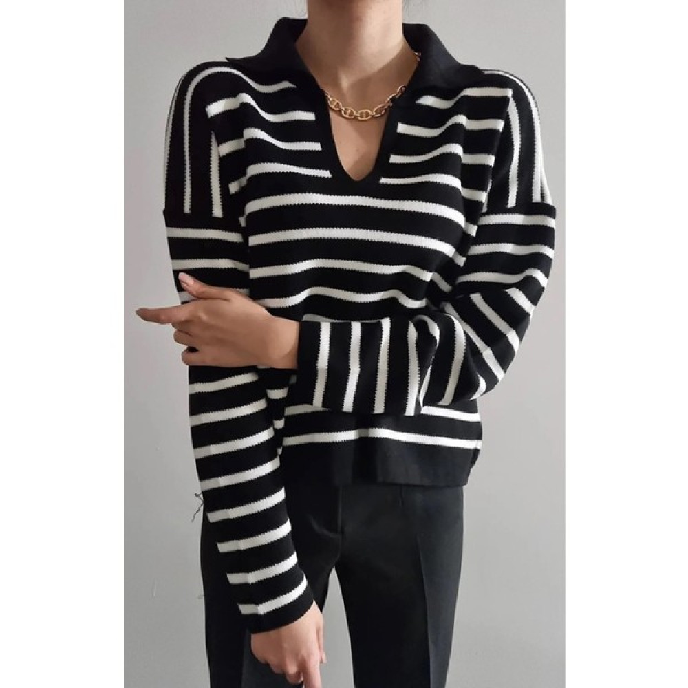 Zf Butik Kadın Siyah Polo Yaka Triko Kazak Bayan Kazak & Süveter & Triko Fiyatı