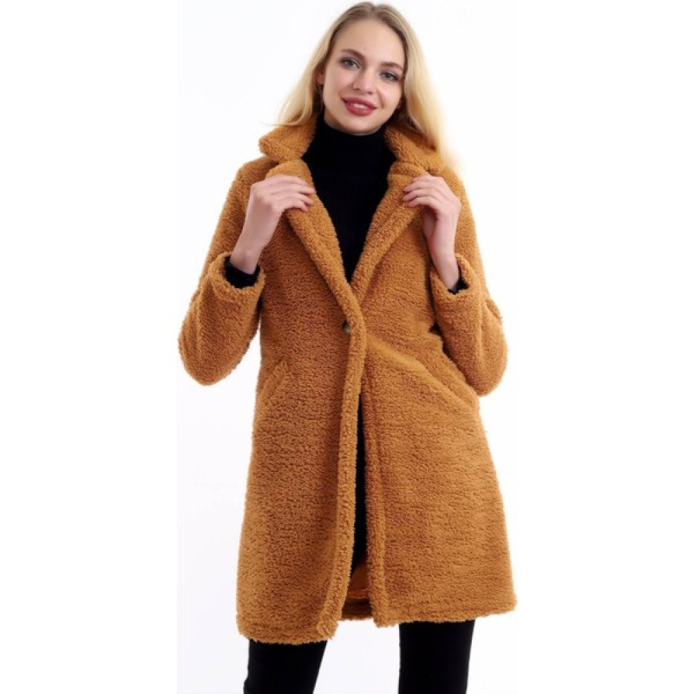 Zf Butik Kadın Taba Cepli Astarlı Peluş Buklet Kaban Kadın Kaban Fiyatı