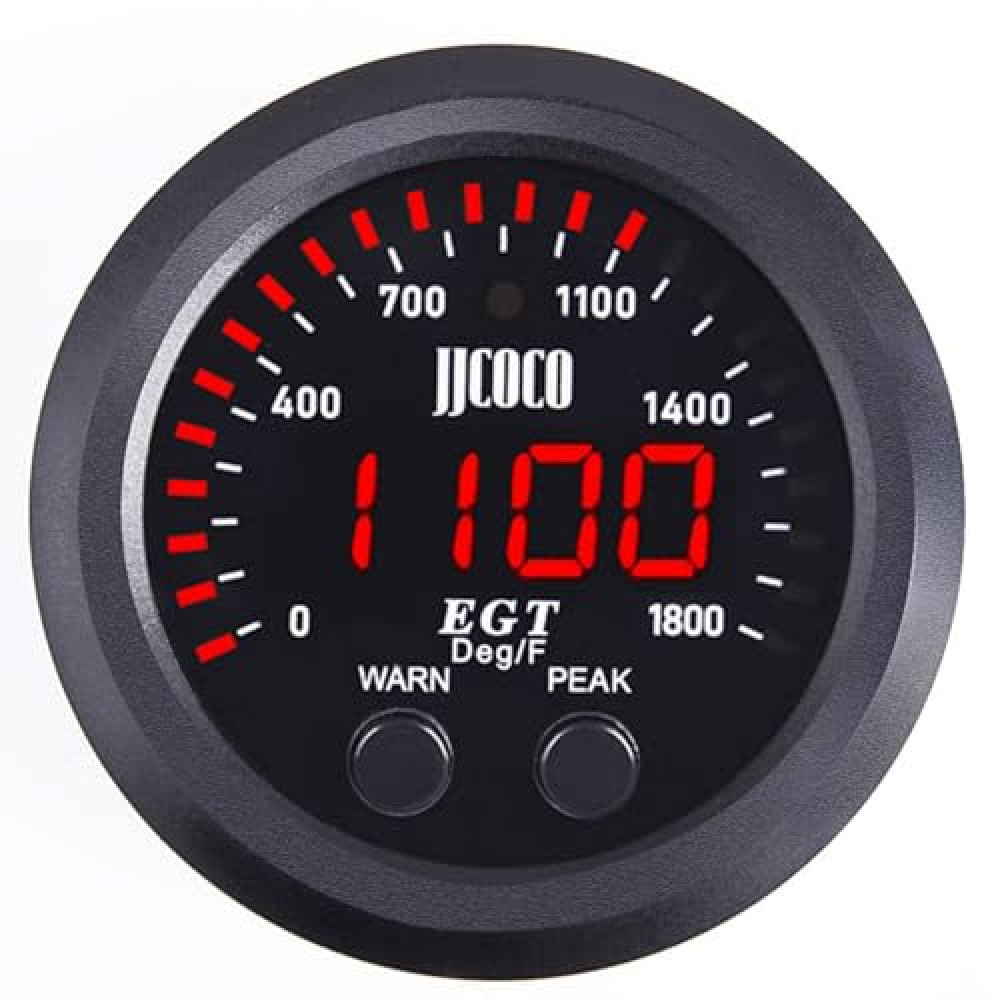 ZHSYMX Exhaust Gas Temperature EGT Gauge Kit 2‑1/16in 52mm Ultra Thin 0‑1800℉ Red LED with Sensor and Dashboard Pod