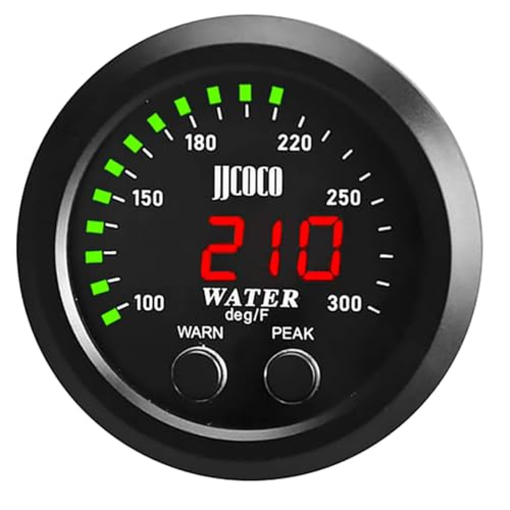 ZHSYMX Universal 52mm Water Temperature Gauge with Alarm and 1/8 Npt Sensor Car Digital Meter Red Display Green Ambient Light Temp 100-300F(38-150C)