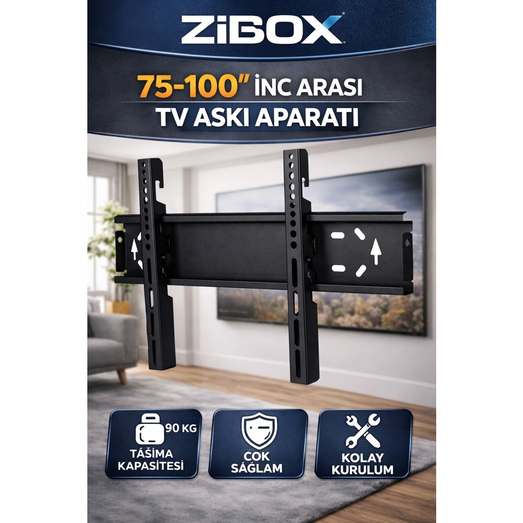 Zibox 75-100 Inç Tv Duvar Askı Aparatı Tüm Tv'ler ile Uyumlu TV Aksesuarları Fiyatı