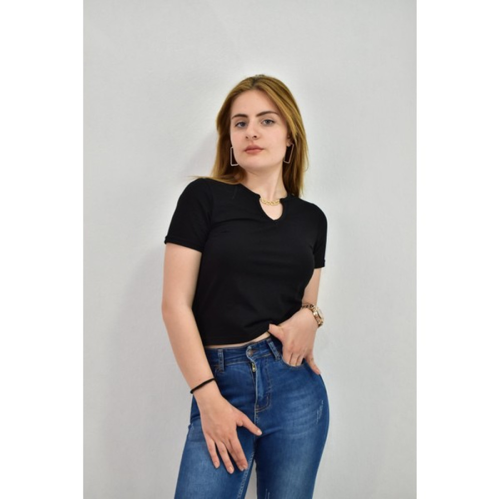 Zidan Life 332 Zincirli Yaka Kadın Penye T-Shirt Bayan T-shirt Fiyatı