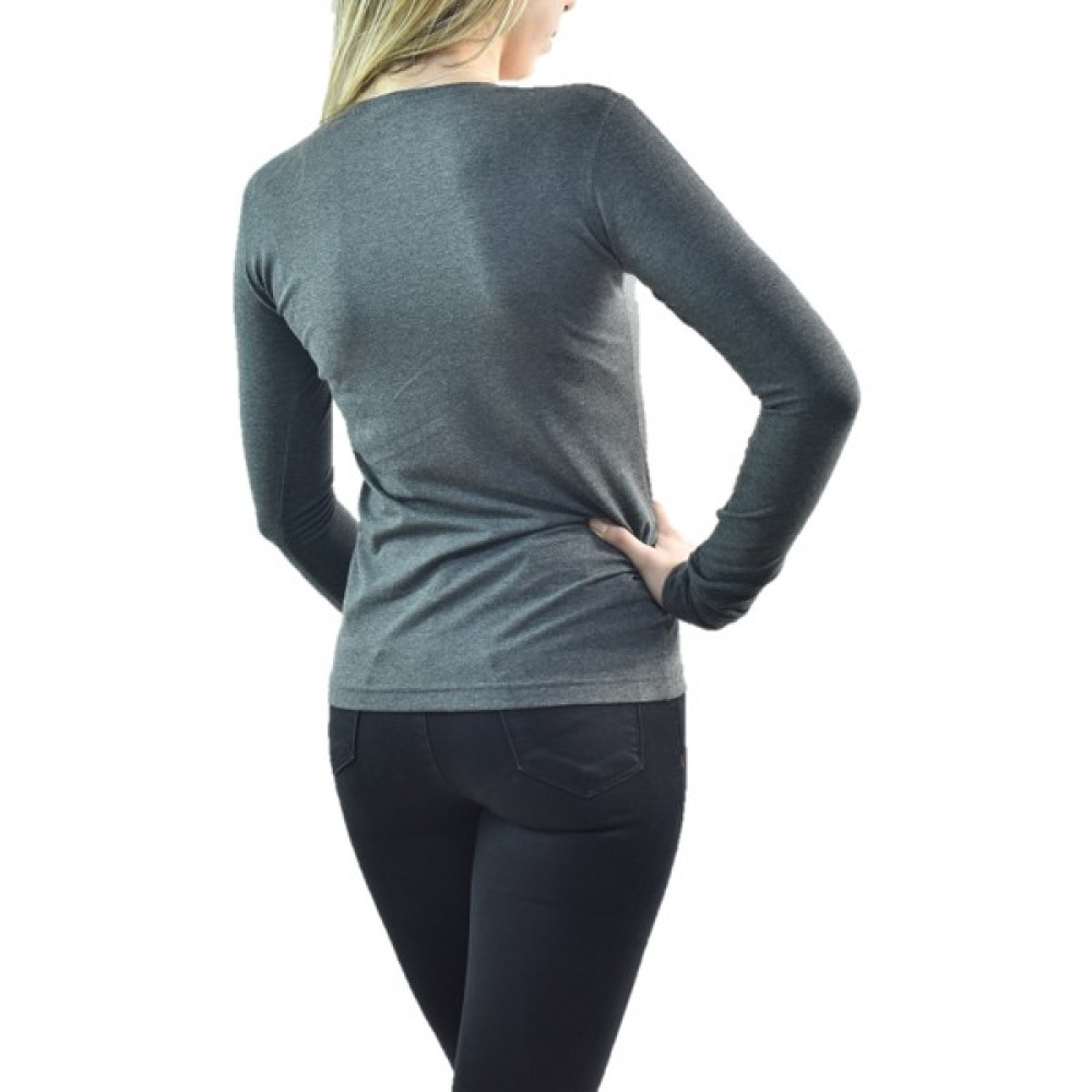 Zidanlife Zidan K-101 V Yaka Kadın Uzun Kol Tişört - Antrasit Bayan Sweatshirt Fiyatı