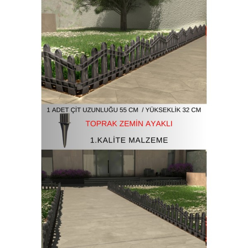Zidi Plastik Dekoratif Plastik Bahçe Çiti – Peyzaj Çiti 1 Adet Çit (G: 0,55 Metre Y: 0,32 Metre) - Antrasit Bahçe Çiti Fiyatı