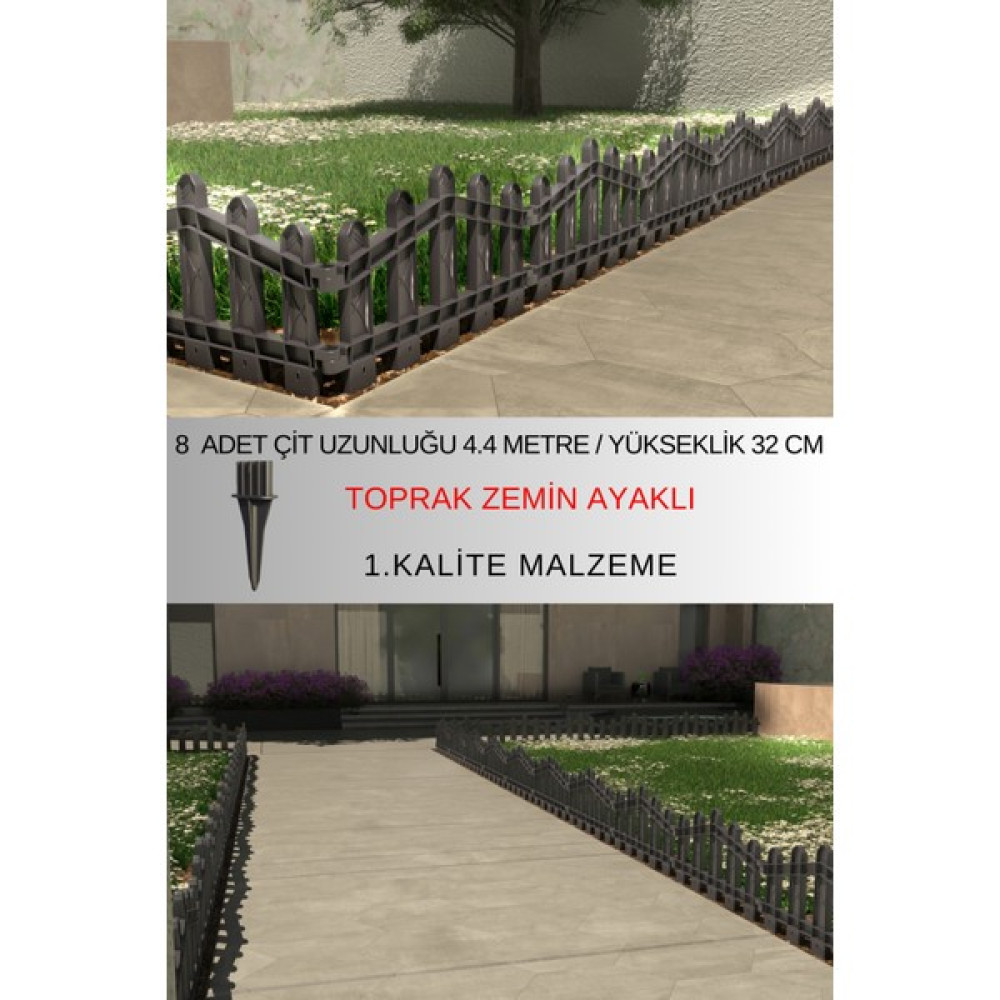 Zidi Plastik Dekoratif Plastik Bahçe Çiti – Peyzaj Çiti 8 Adet Çit 4.4 Metre - Antrasit Bahçe Çiti Fiyatı