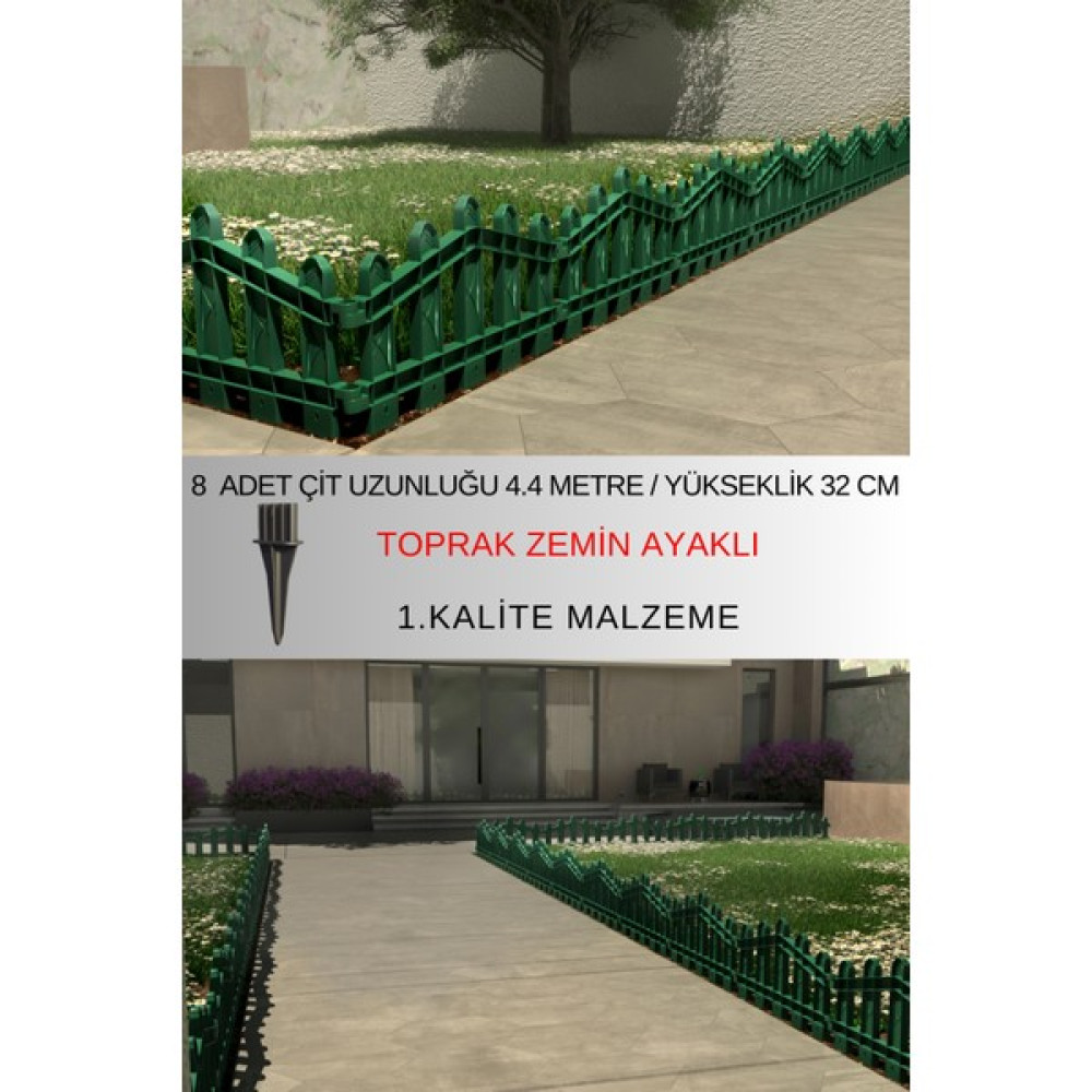 Zidi Plastik Dekoratif Plastik Bahçe Çiti – Peyzaj Çiti 8 Adet Çit 4.4 Metre - Yeşil Bahçe Çiti Fiyatı