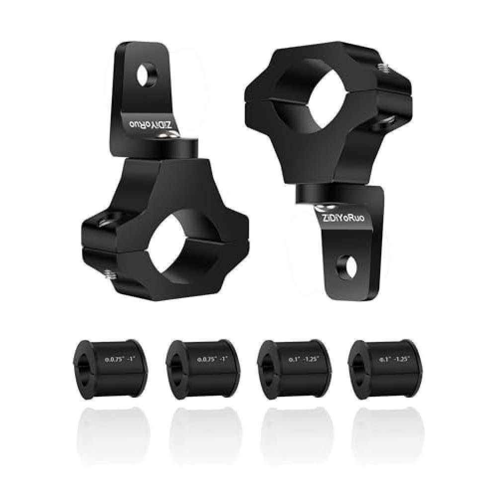 ZIDIYORUO Light Bar Mount for ATV- 360° Solid Aluminum Alloy Bracket for Fog LED and Driving Lights. Fits 0.75"-1.5" Bars, Set of 2pcs, ATV Motorcycle Light Bar Mount Bracket Tube Clamp