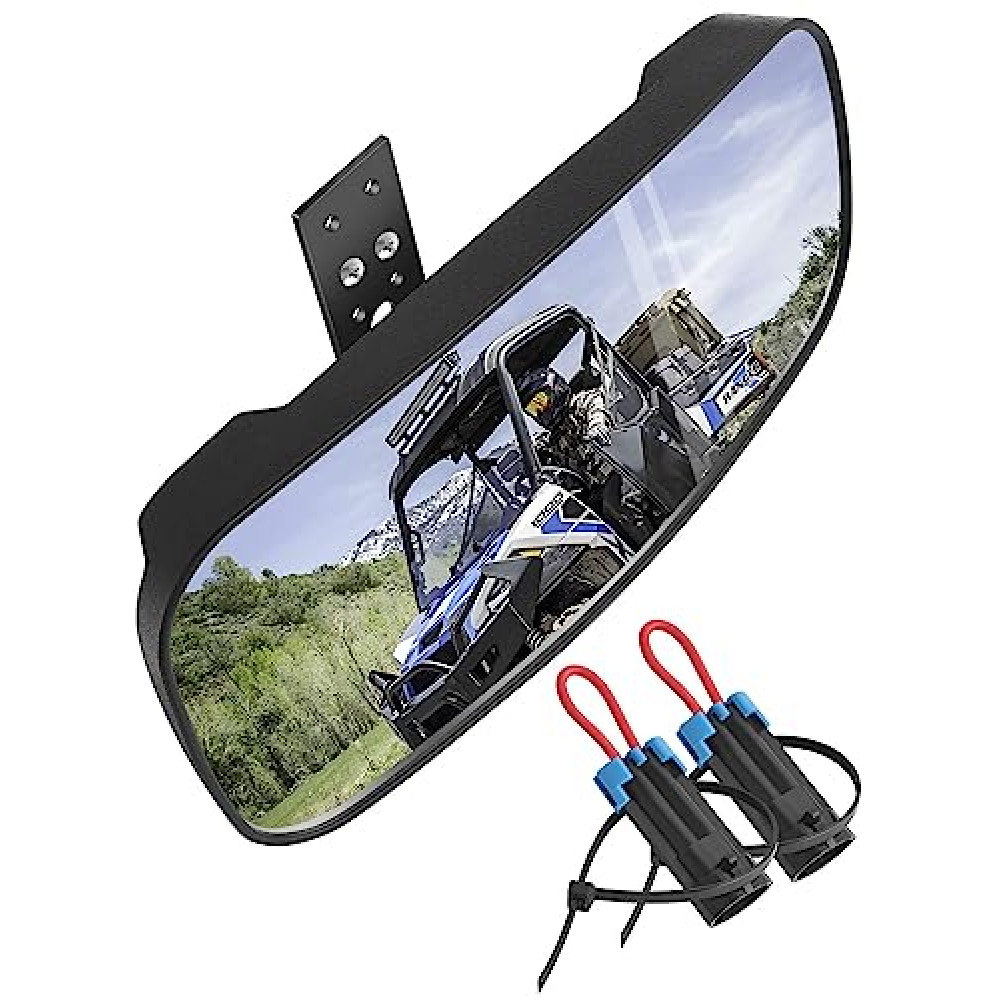 ZIDIYORUO Polaris Ranger Rear View Mirror, HD Center Rear View Mirror for Polaris Ranger 500 570 900 XP 1000XP Crew 2017-2023 on the Factory Drop Down Mounting Tab (with 2pcs of Belt Bypass)