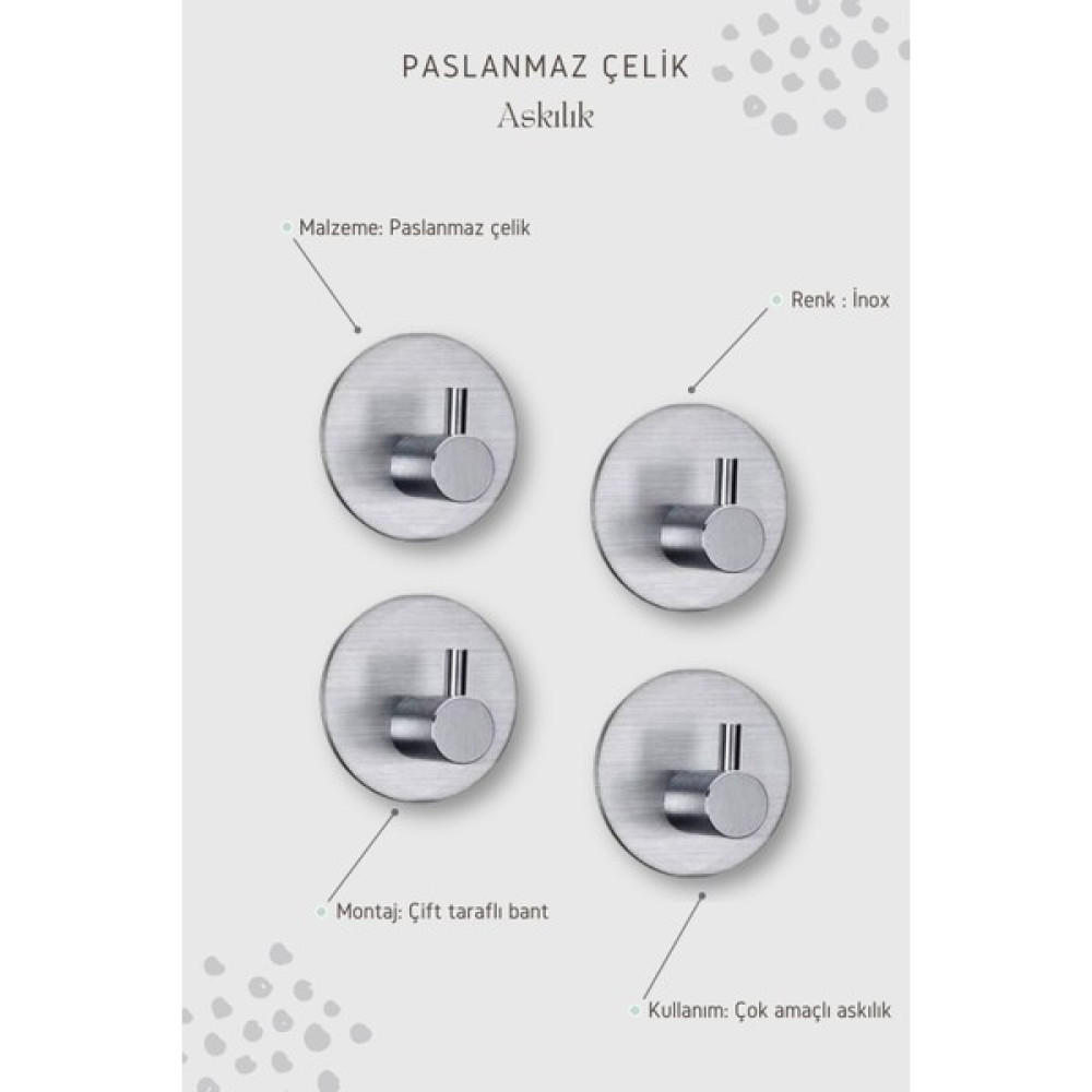 Zift Unique 4 Adet Oval Paslanmaz Çelik Siyah Banyo Askısı Bornoz Askısı Havlu Askısı Lif Askı Havluluk - Gri Banyo Askılık Fiyatı